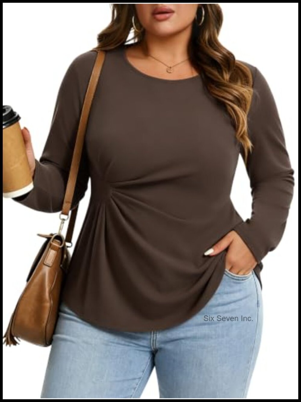 Plus Size Ruched Waist Long Sleeve Tunic Top